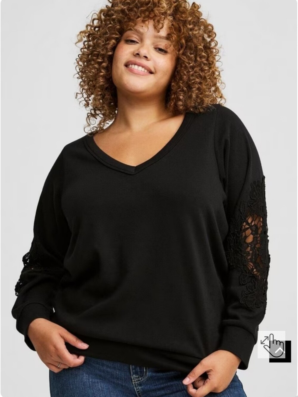 Torrid Cozy Fleece V-Neck Crochet Sweatshirt
